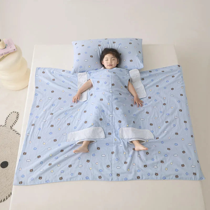 Anti-kick sleeping bag multifunctional cover blanket in summer bedding weight with decorative pattern
