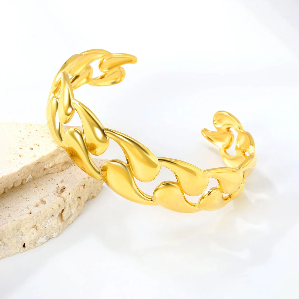 Stainless steel alloy European American design bracelet in gold, rose gold, and silver tones