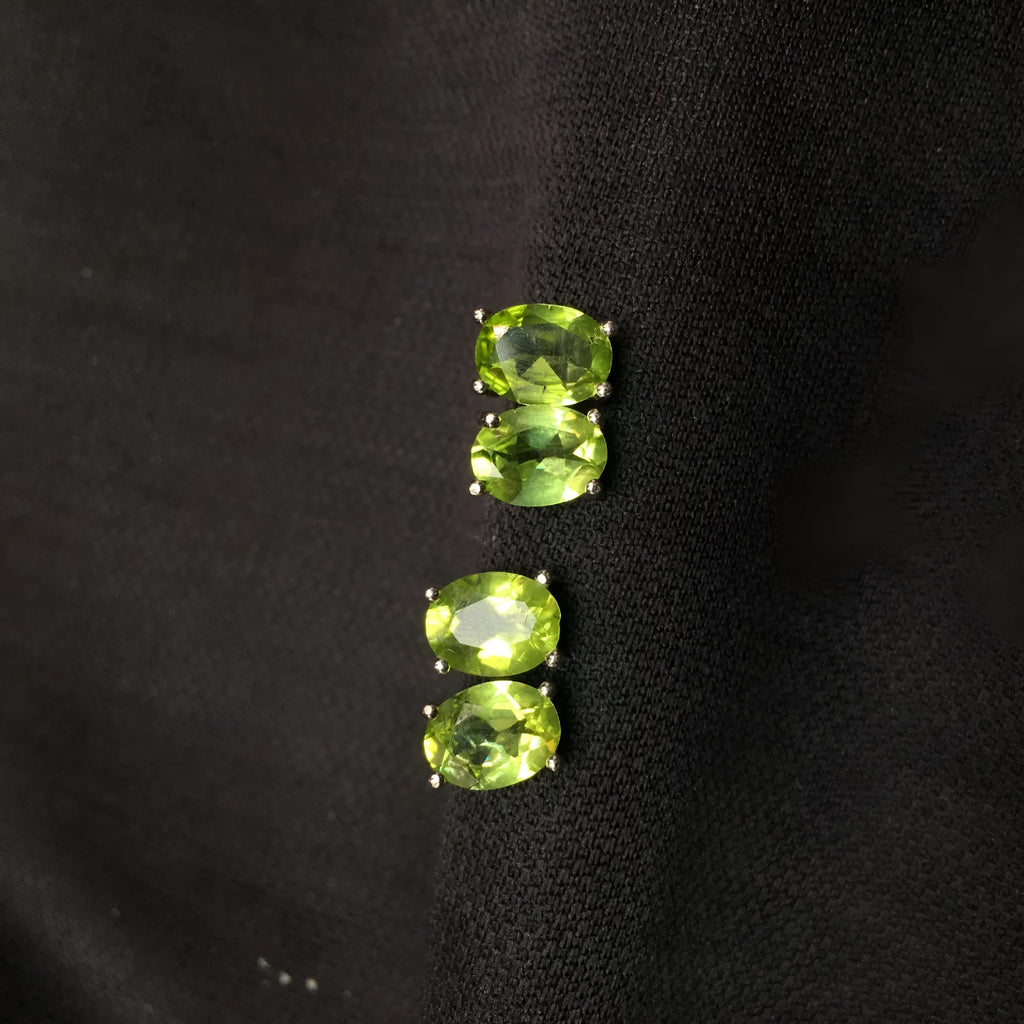 Grass green natural olivine faceted stud earrings with S925 silver posts.