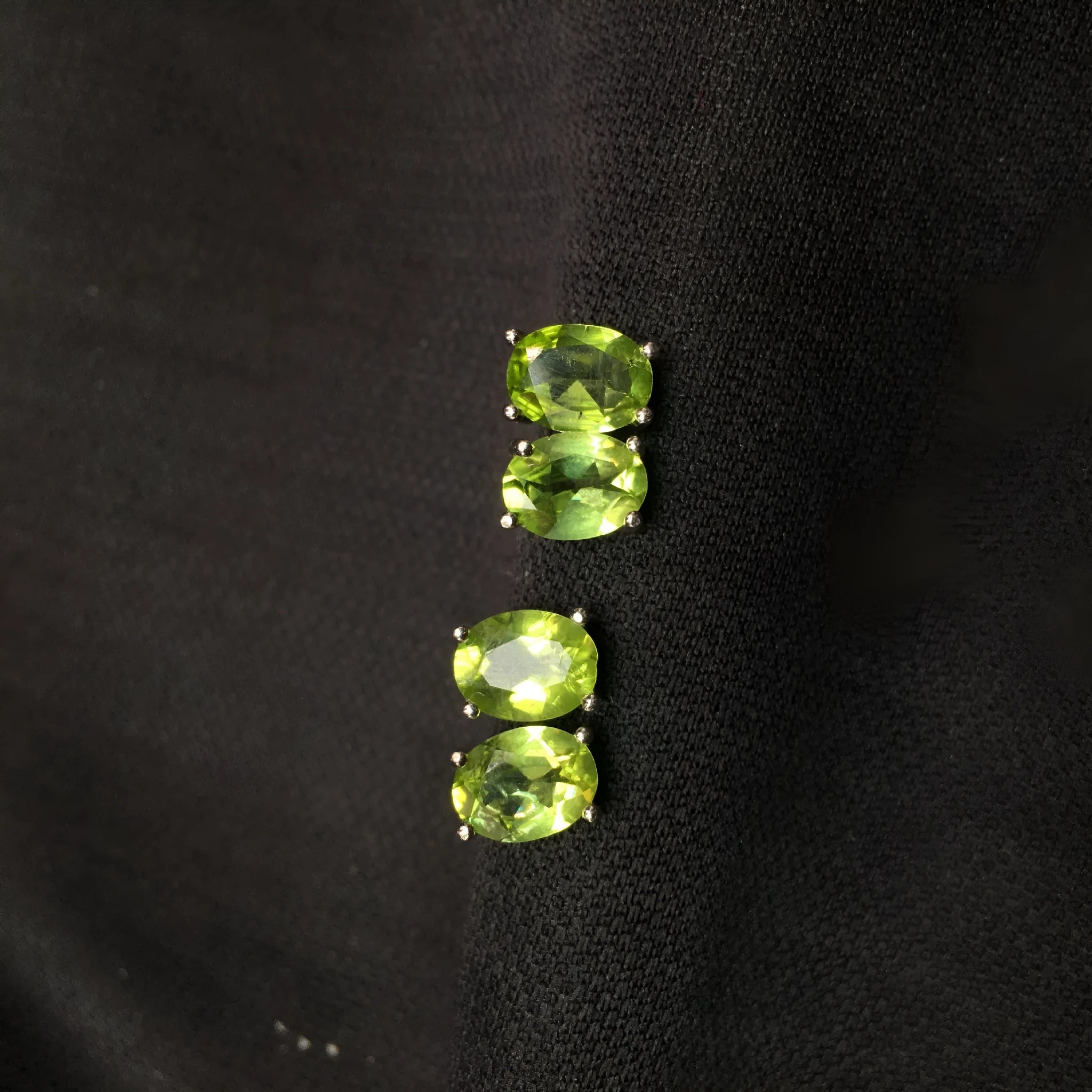 Grass green natural olivine faceted stud earrings with S925 silver posts.