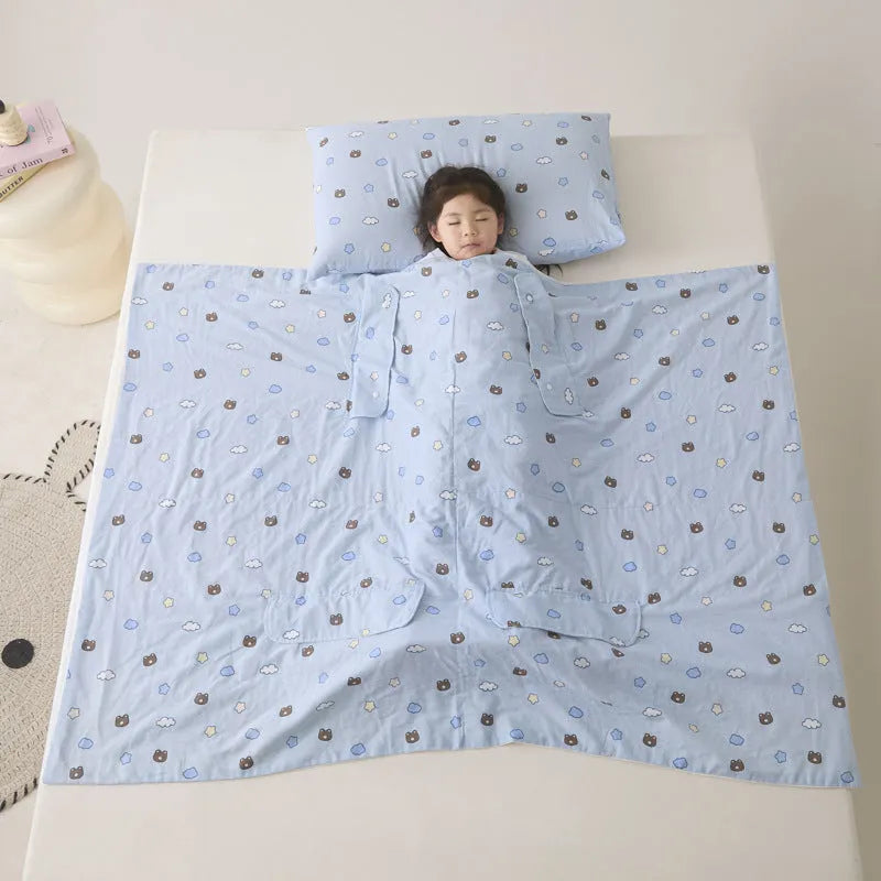 Anti-kick sleeping bag multifunctional cover blanket in summer bedding weight with decorative pattern