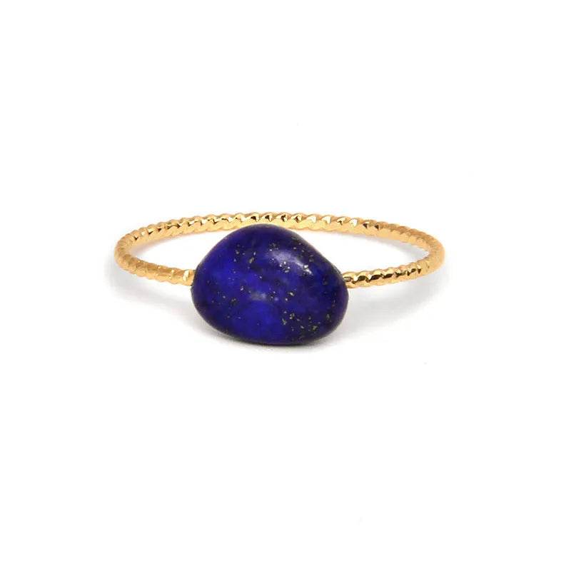 Women's geometric agate ring in an original design, showing one of eight coloured stone variants.
