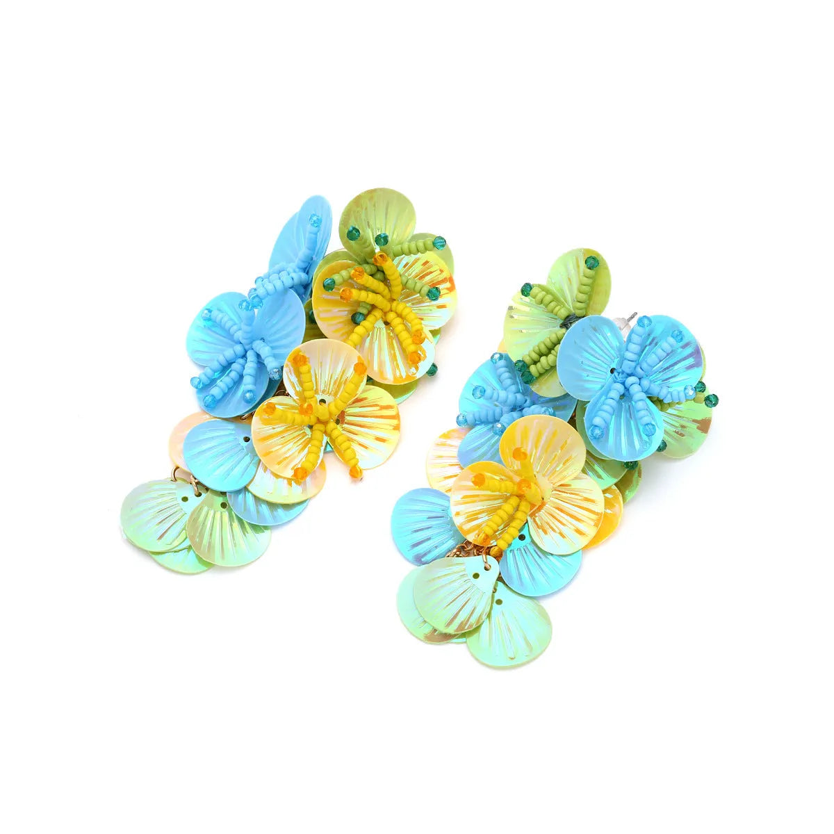 Handmade colourful flower and leaf bead earrings in European exaggerated style