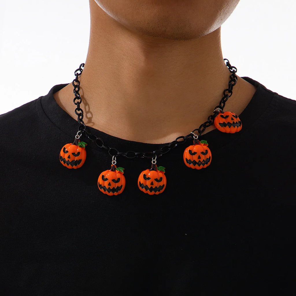Halloween pumpkin ghost necklace with acrylic pendant and regular chain design