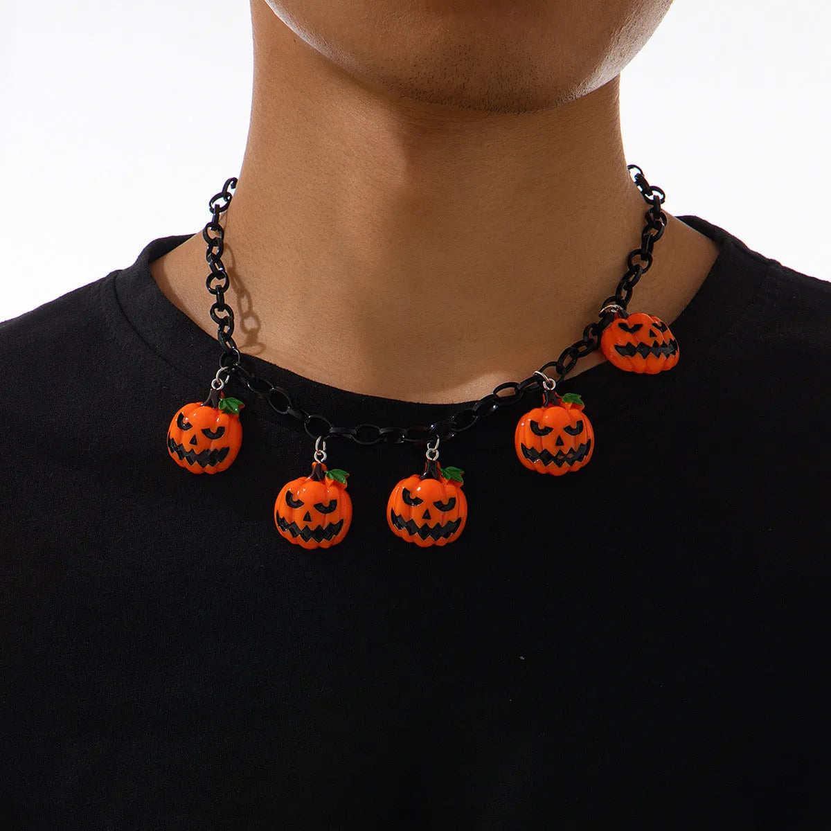 Halloween pumpkin ghost necklace with acrylic pendant and regular chain design