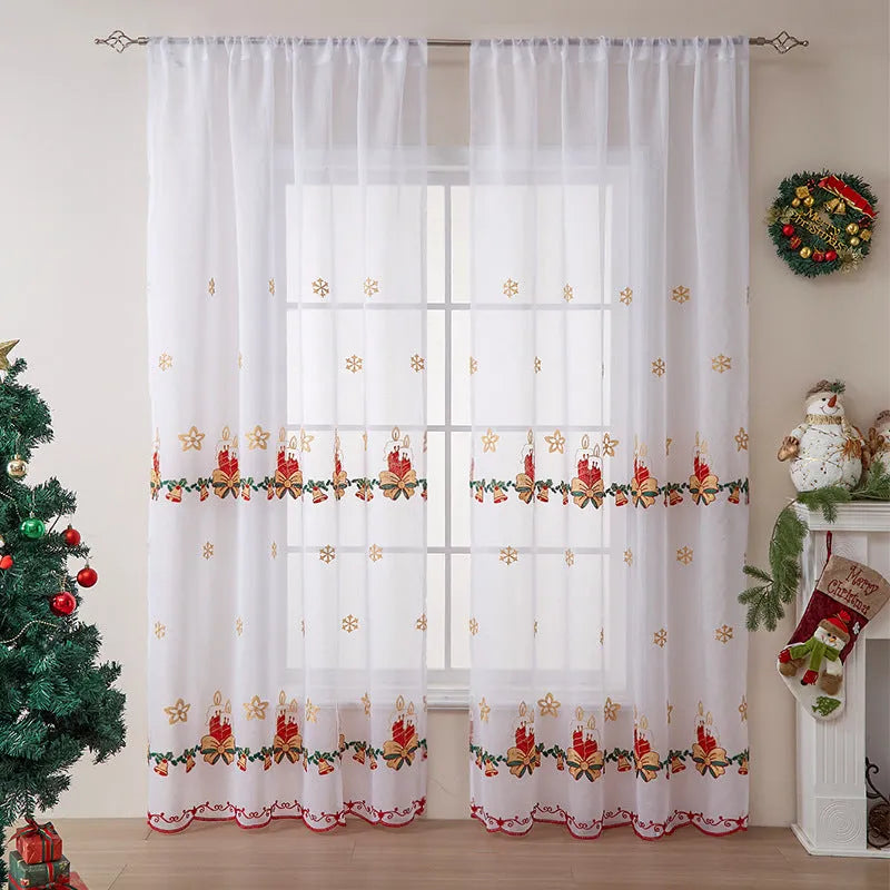 American Christmas curtains with white snowflake embroidery on red polyester fabric