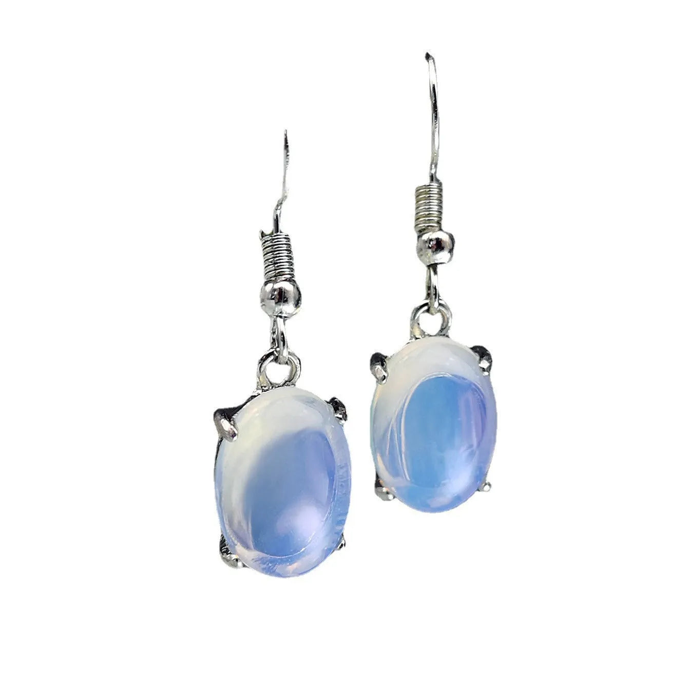Moonlight white opal earrings with retro drop shape design and ellipse elements