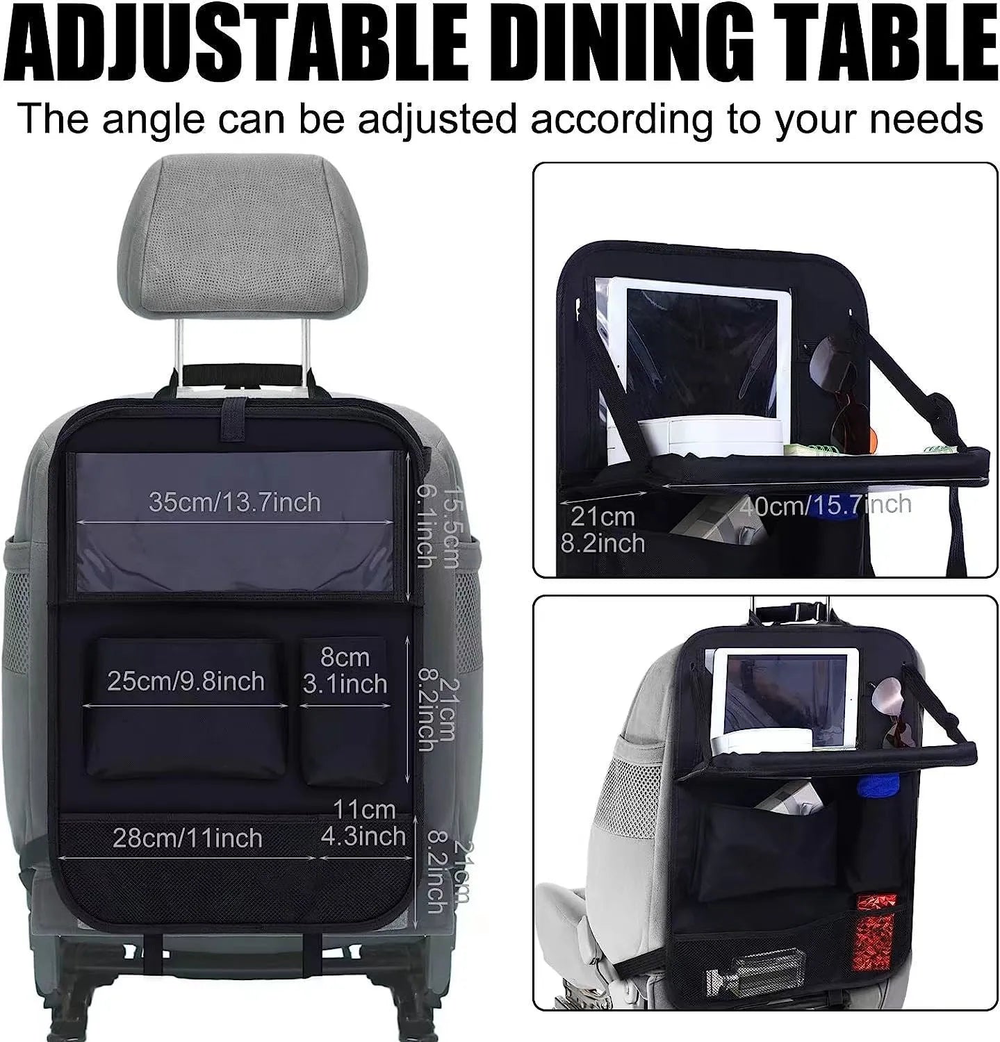 Black Oxford cloth car seat back storage bag with 42x30cm dimensions for vehicle organisation