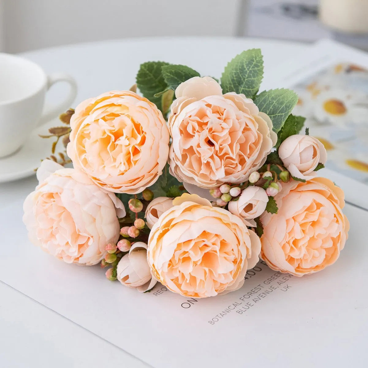 Artificial silk peony flower bouquet in champagne colour for home or wedding decoration
