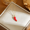 Titanium steel fashion necklace with delicate fruit and pepper pendant designs on O-ring chain