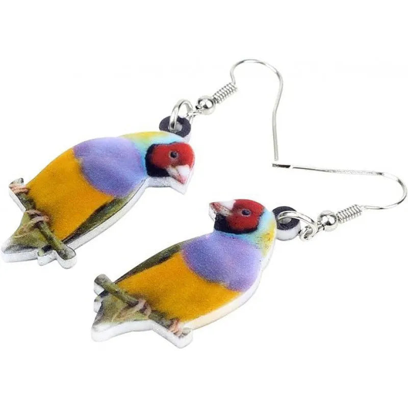 Blue Titmouse and snake design acrylic pendant earrings with geometric animal zodiac styling