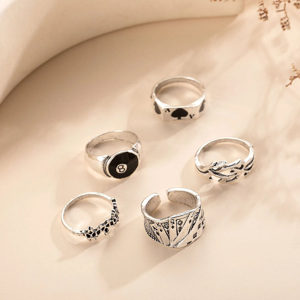 Black alloy poker ring with raised spade design for women's personality jewellery