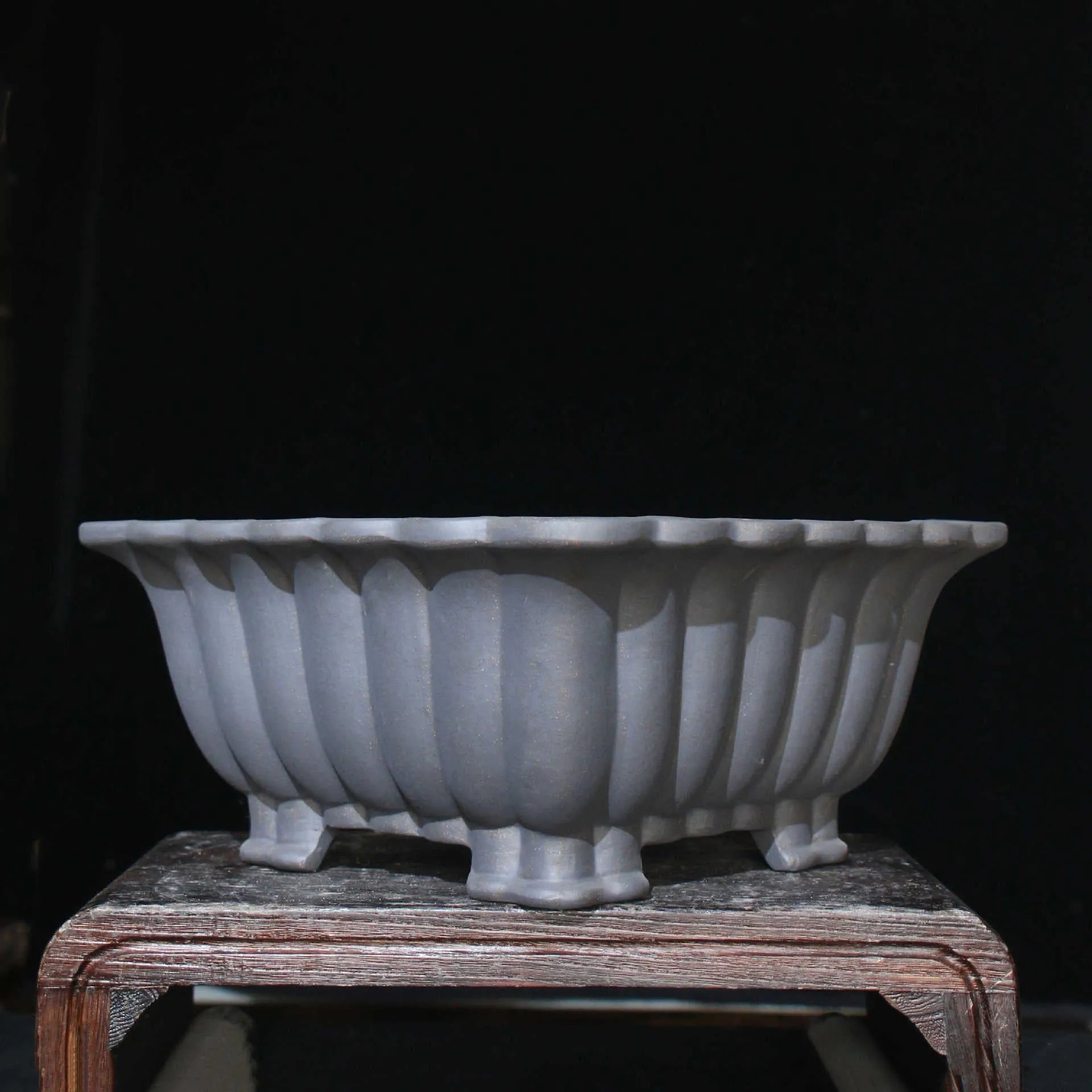 Purple sand ceramic square bonsai pot with classical styling and 37x15cm inner dimensions
