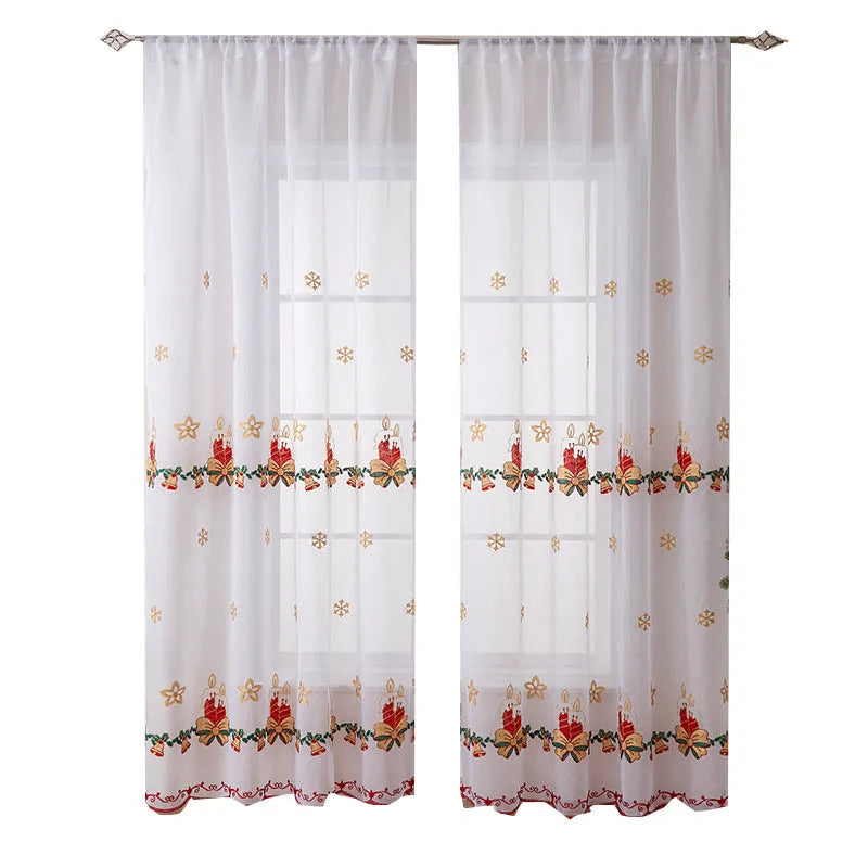 American Christmas curtains with white snowflake embroidery on red polyester fabric