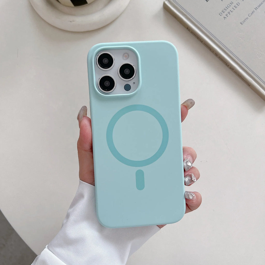 Solid colour liquid silicone magnetic phone case with frosted finish, shockproof protection, for iPhone 14 Pro Max