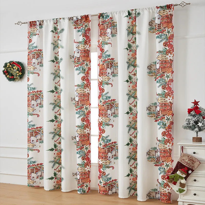 American style printed polyester shading curtain with Christmas pattern in red plaid design