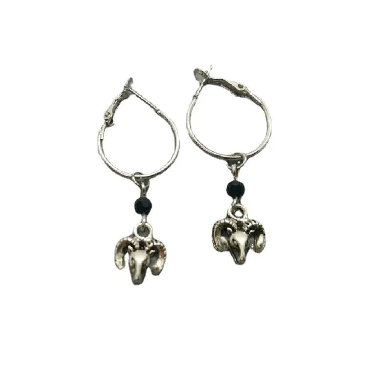 Silver alloy Tibetan antelope round ring earrings for women