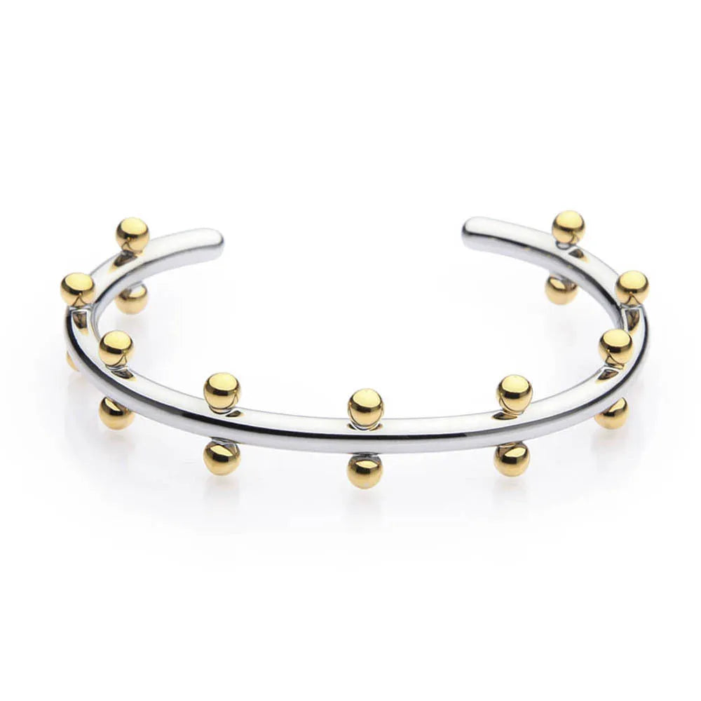 Stainless steel C-shaped personality texture rivet bean beads bracelet in three colour options