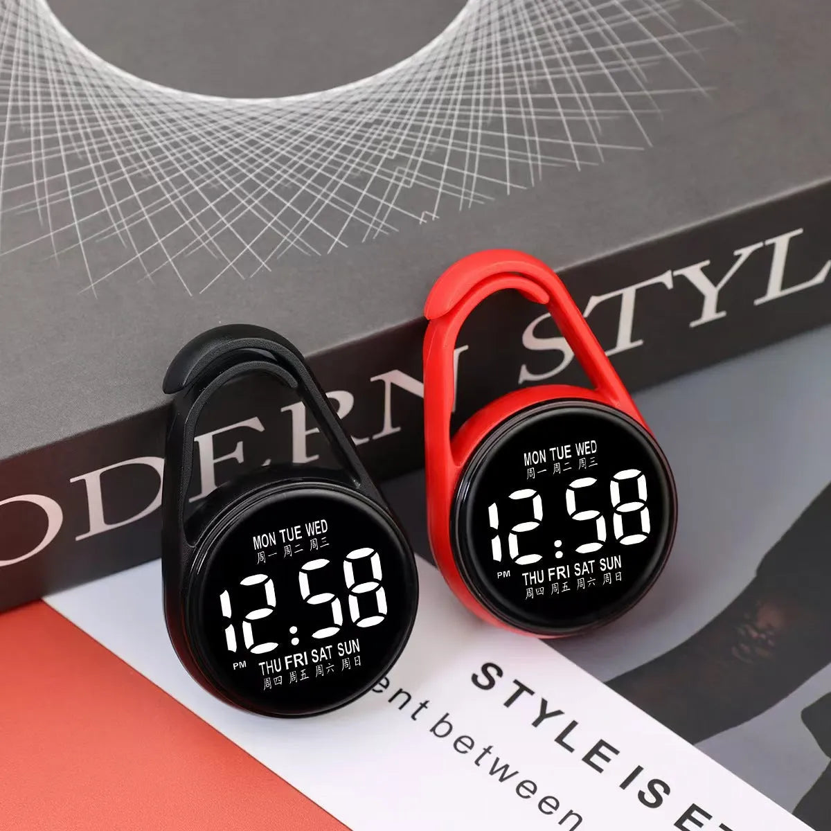 Mini electronic watch with luminous LED display and plastic strap in various colour options