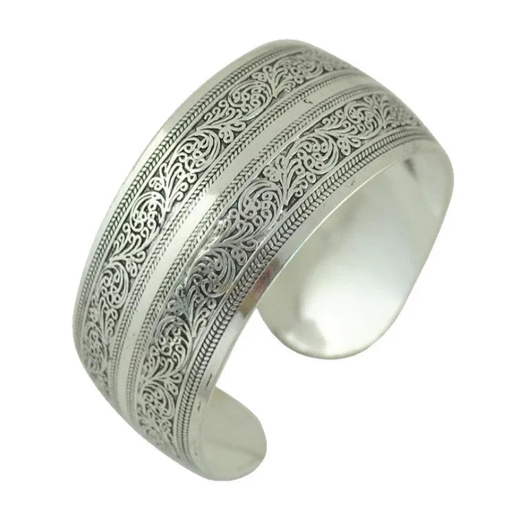 Ethnic carved open Miao pattern bracelet in alloy with Roman shape design