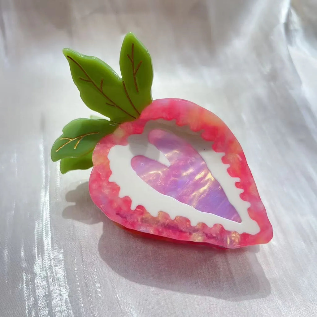 Handmade strawberry hairpin in pastoral style available in red or pink colours