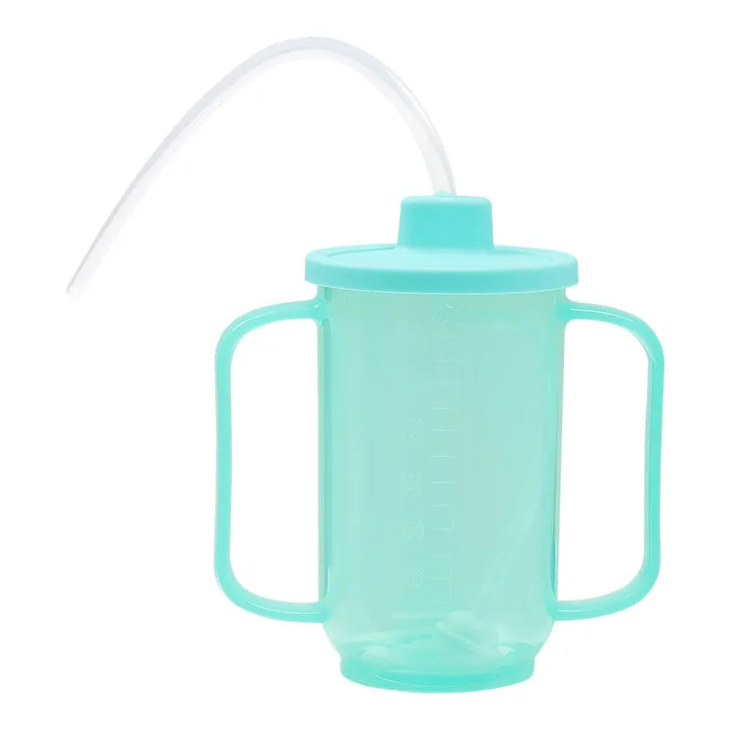 Elderly anti-choke drinking cup with handle and oblique mouth design for bed use