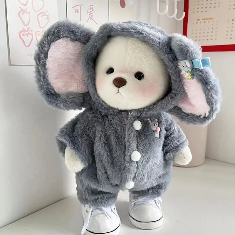 Grey elephant jumpsuit doll clothes for 30cm Lina-style bear made from plush material