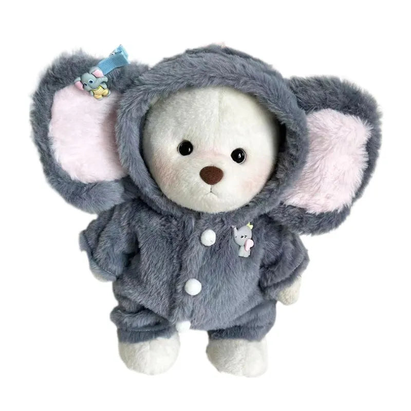 Grey elephant jumpsuit doll clothes for 30cm Lina-style bear made from plush material