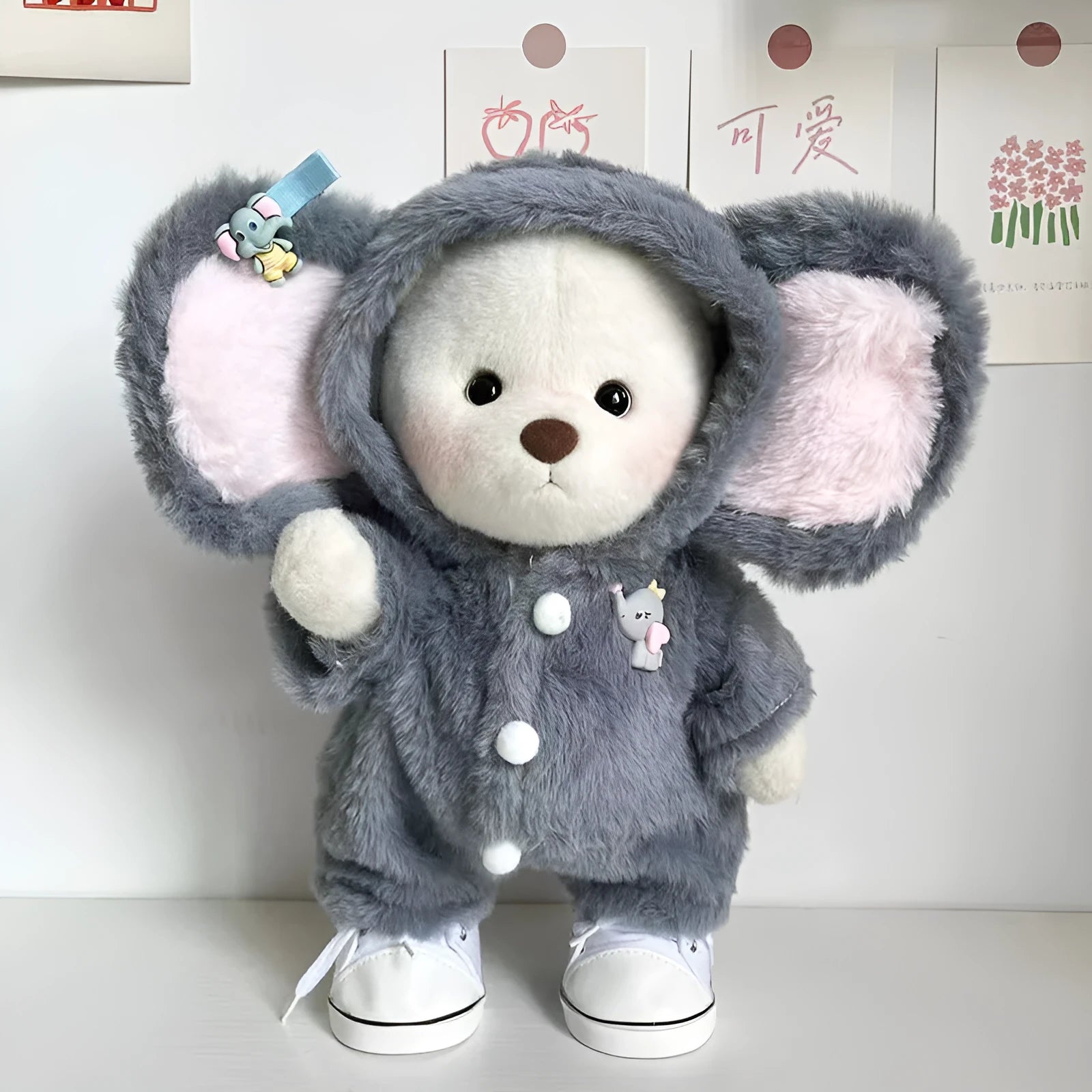 Grey elephant jumpsuit doll clothes for 30cm Lina-style bear made from plush material