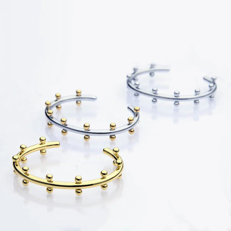 Stainless steel C-shaped personality texture rivet bean beads bracelet in three colour options