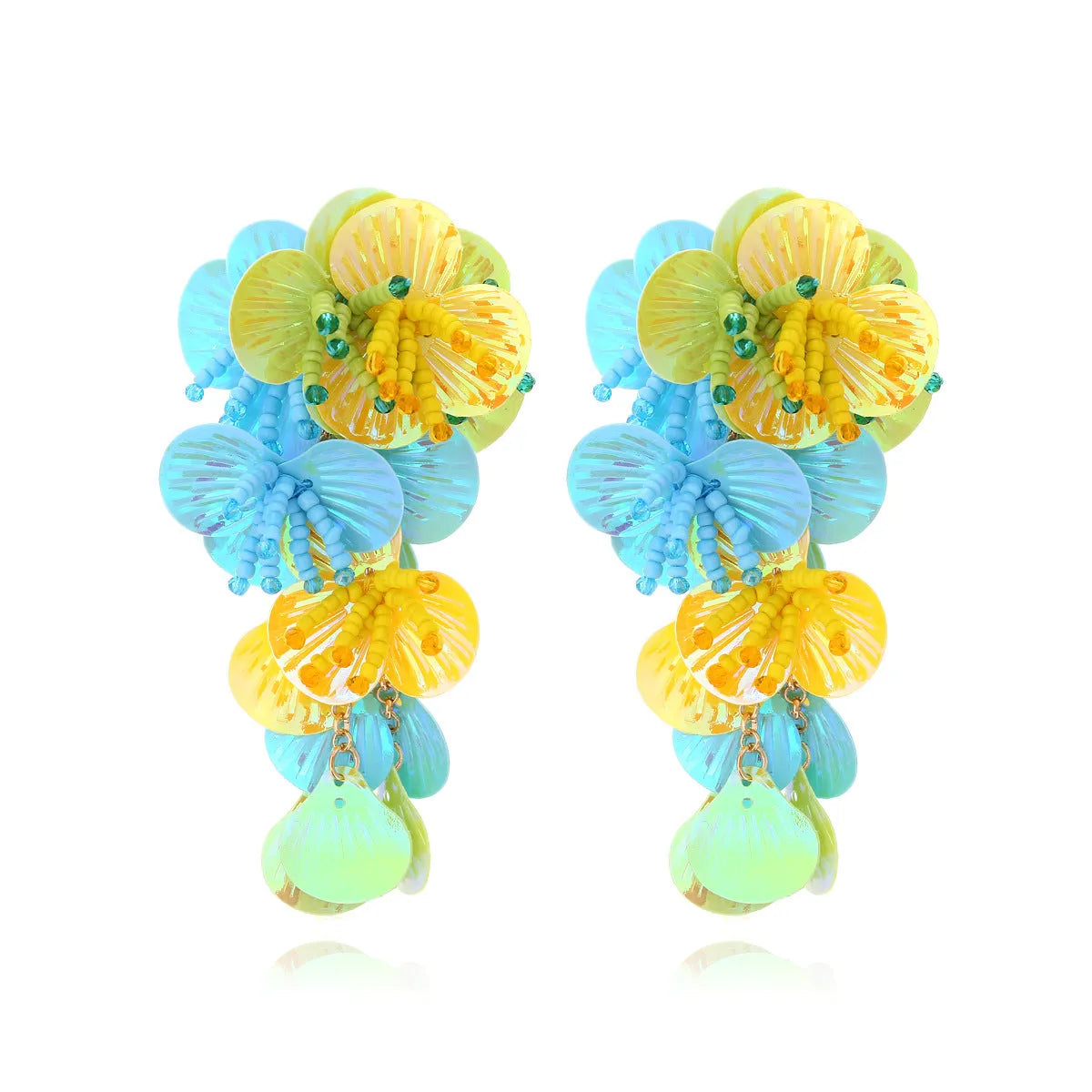Handmade colourful flower and leaf bead earrings in European exaggerated style