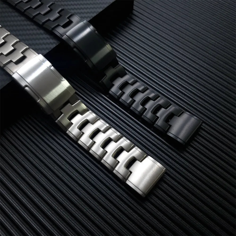 Garmin Jiaming Fenix metal watch strap in black, silver, titanium colours with 22mm and 26mm width sizes