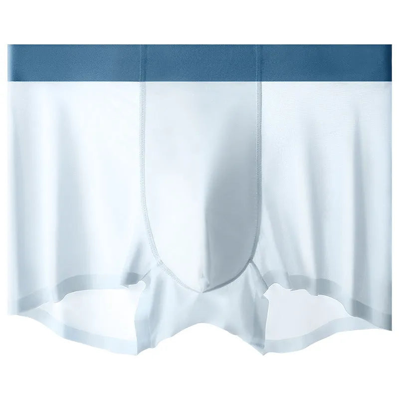 Men's ice silk graphene antibacterial shorts in bean green colour showing seamless mid-waist design