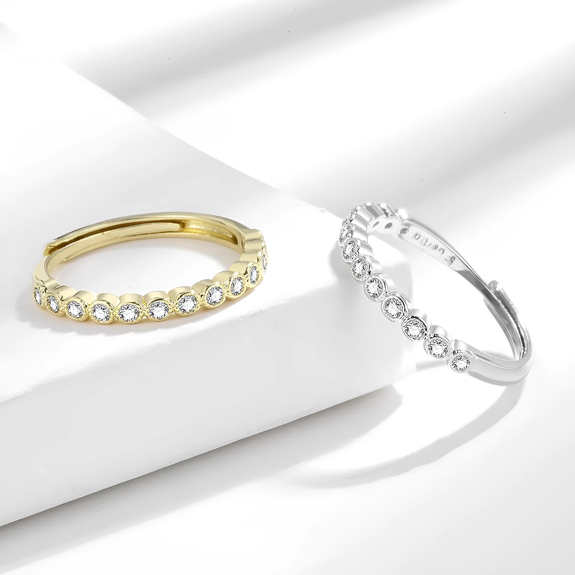 Geometric women's diamond tail ring with adjustable open-mouth design in white gold colour finish