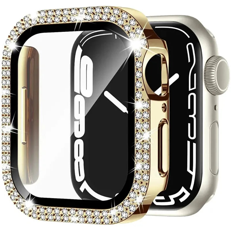 Apple Watch protective case with Double Diamond Glass screen protector in rose gold colour for a 44mm model.