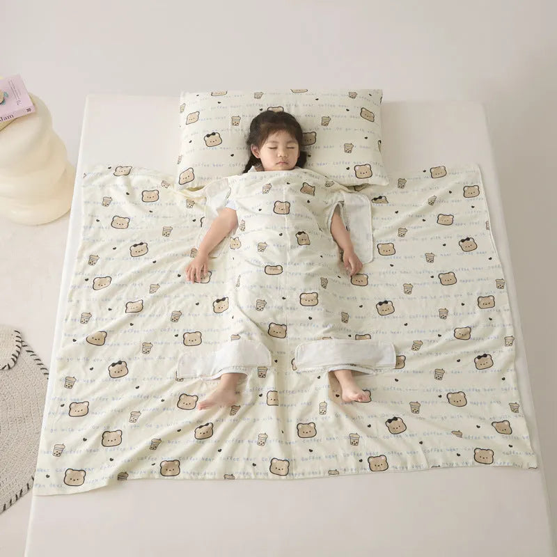 Anti-kick sleeping bag multifunctional cover blanket in summer bedding weight with decorative pattern