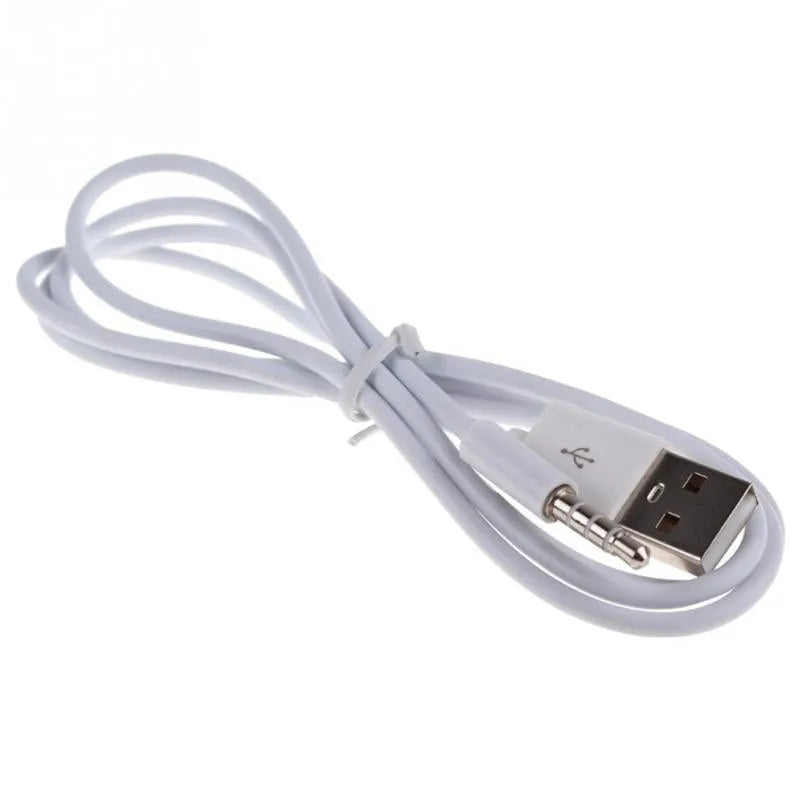 White USB male to audio adapter cable with nickel-plated connectors, 1 metre length