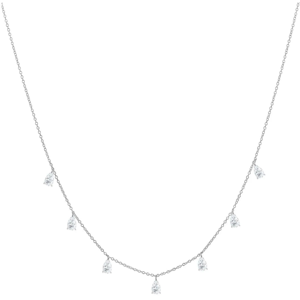 Silver drop necklace with adjustable chain and artificial zircon pendant in silver, rose gold, or golden yellow colour