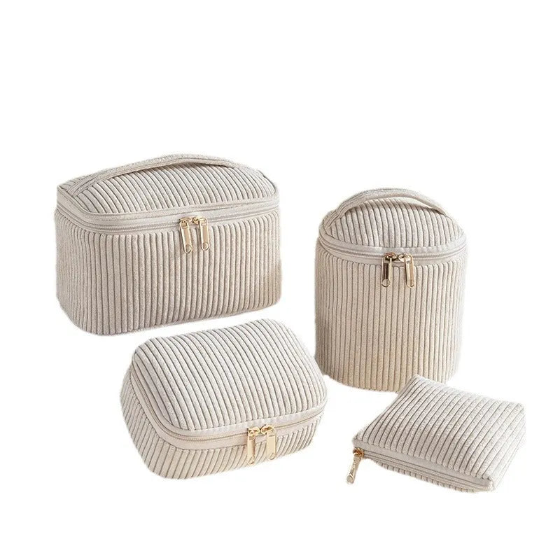 Flannelette makeup bag four-piece set in cube style, shown in blue with dots colour.