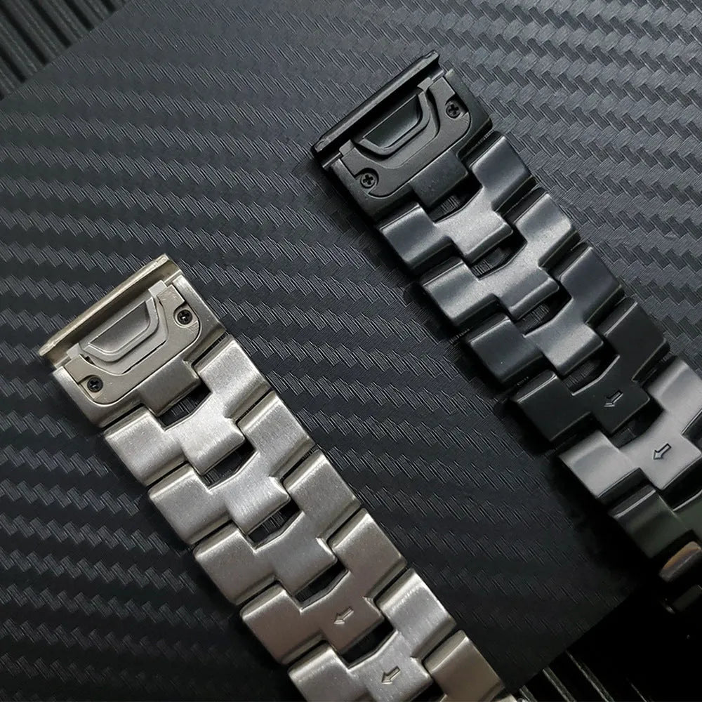 Garmin Jiaming Fenix metal watch strap in black, silver, titanium colours with 22mm and 26mm width sizes