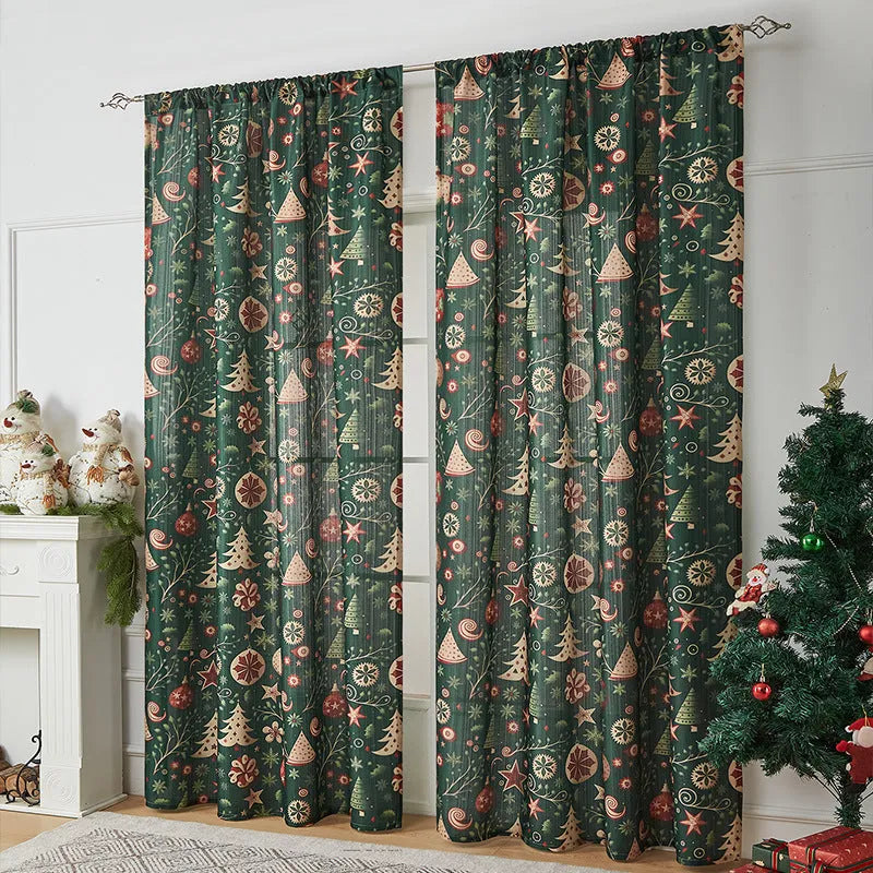 American style printed polyester shading curtain with Christmas pattern in red plaid design