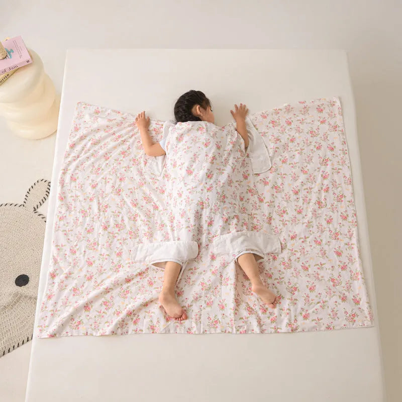 Anti-kick sleeping bag multifunctional cover blanket in summer bedding weight with decorative pattern