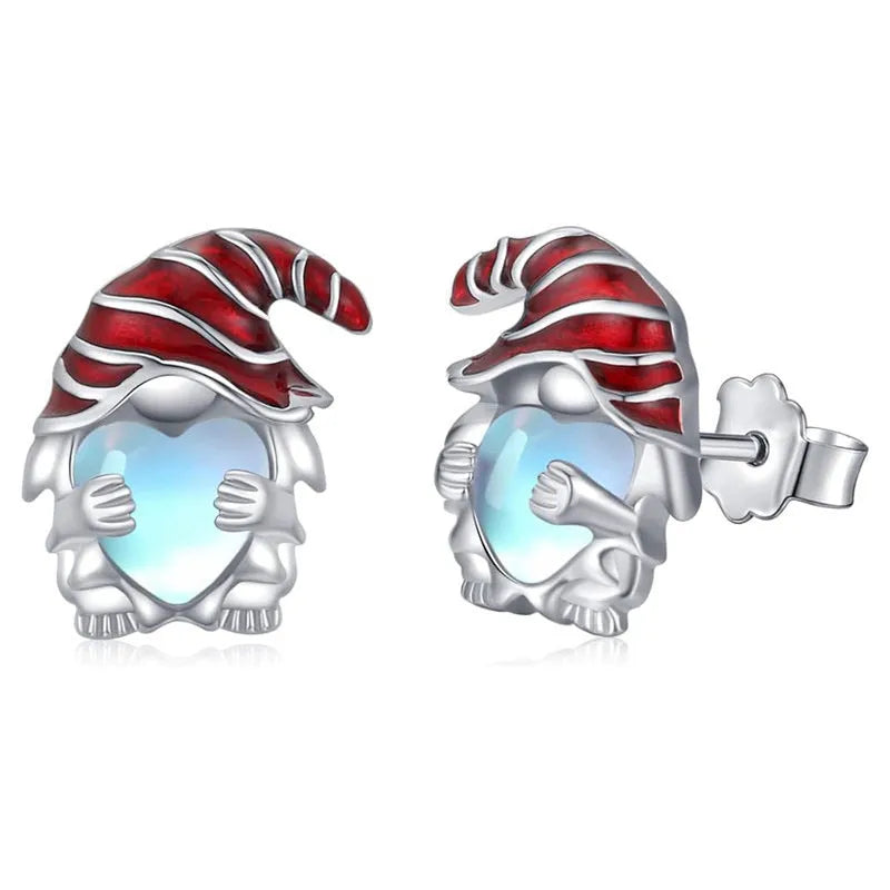 Santa Claus themed heart shape copper earrings with white gold colour electroplated finish for women