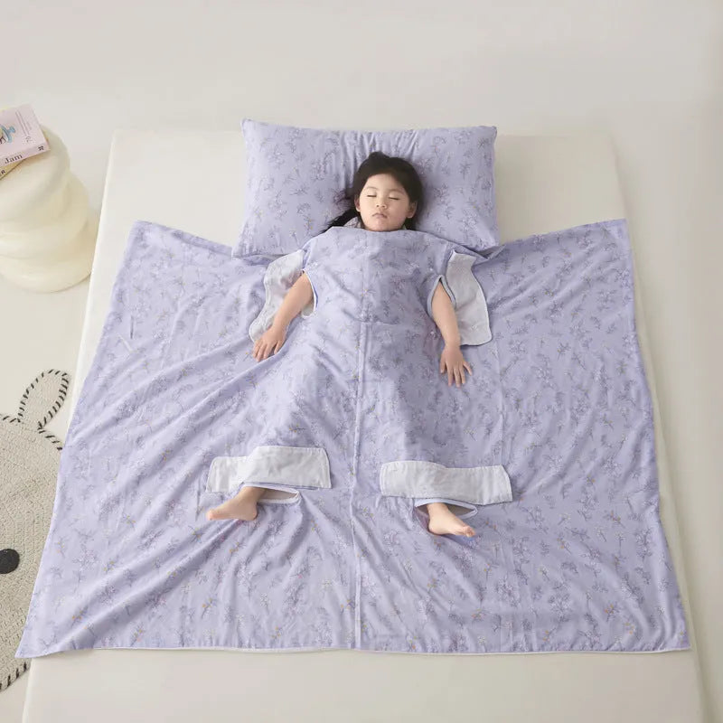 Anti-kick sleeping bag multifunctional cover blanket in summer bedding weight with decorative pattern