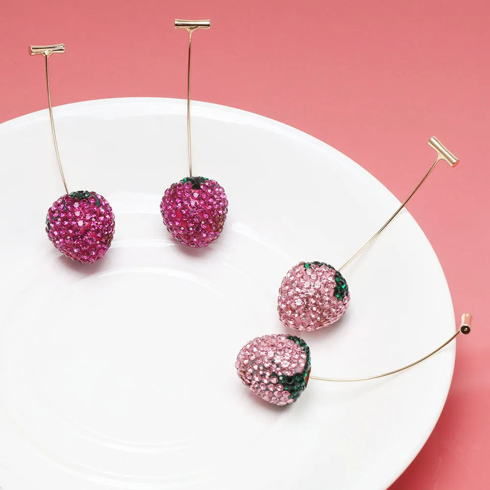 Geometric strawberry-shaped zinc alloy earrings in spot drill red finish.