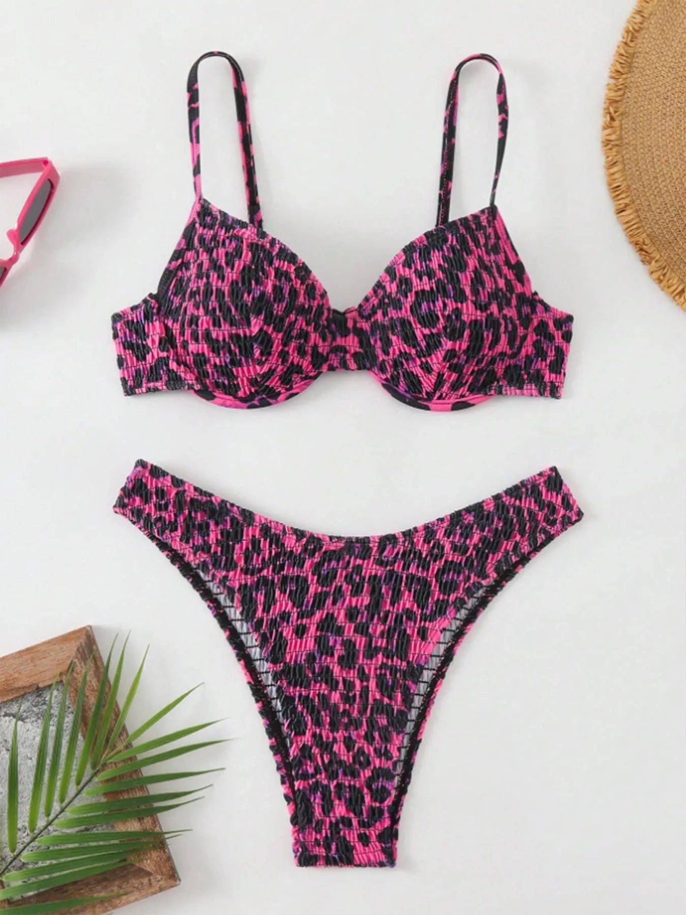 Leopard print women's bikini swimsuit with backless design in brown mixed colour