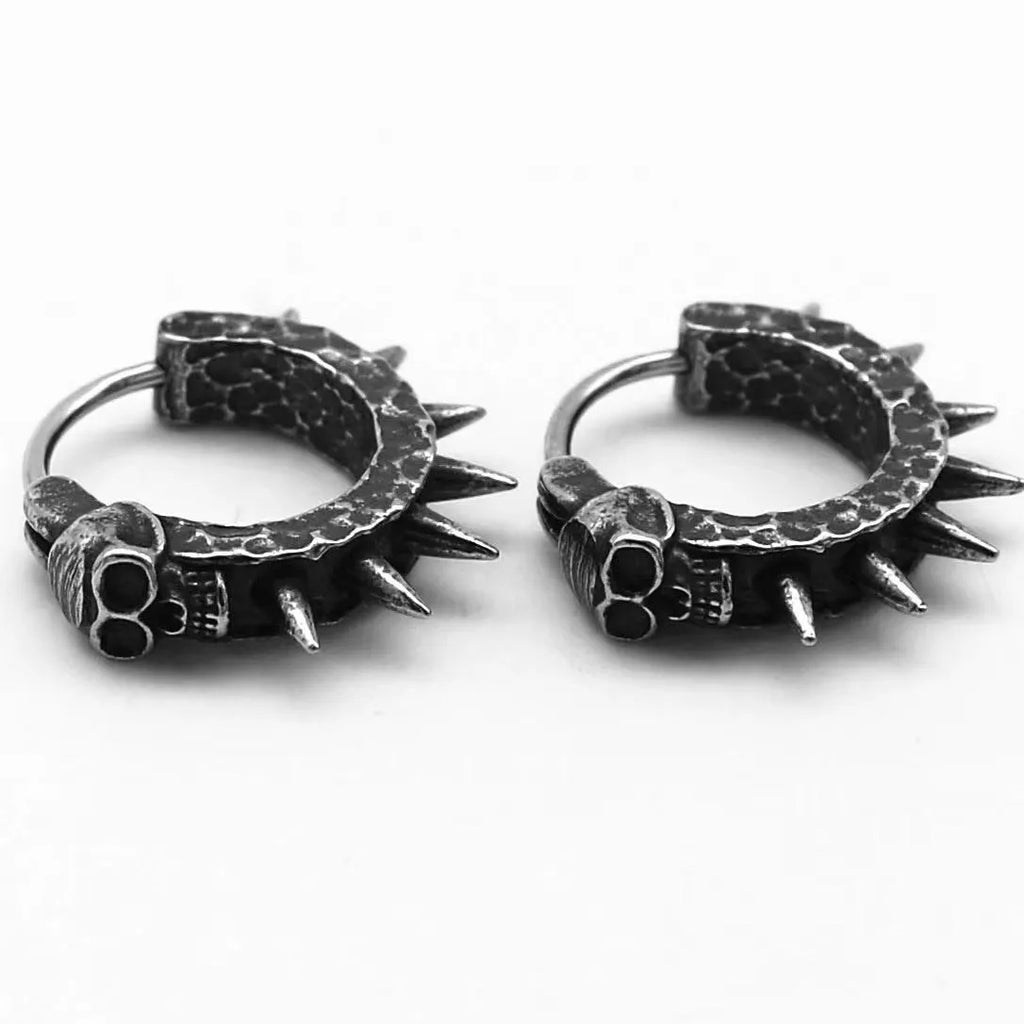 Copper plastic punk motorcycle geometric alloy earrings with black retro finish