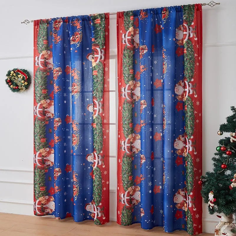 American style printed polyester shading curtain with Christmas pattern in red plaid design