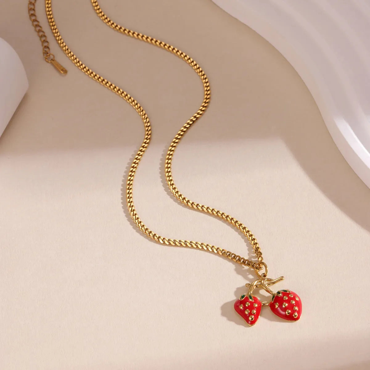 Strawberry fruit necklace for women with stainless steel pendant in red or white gradient colour options