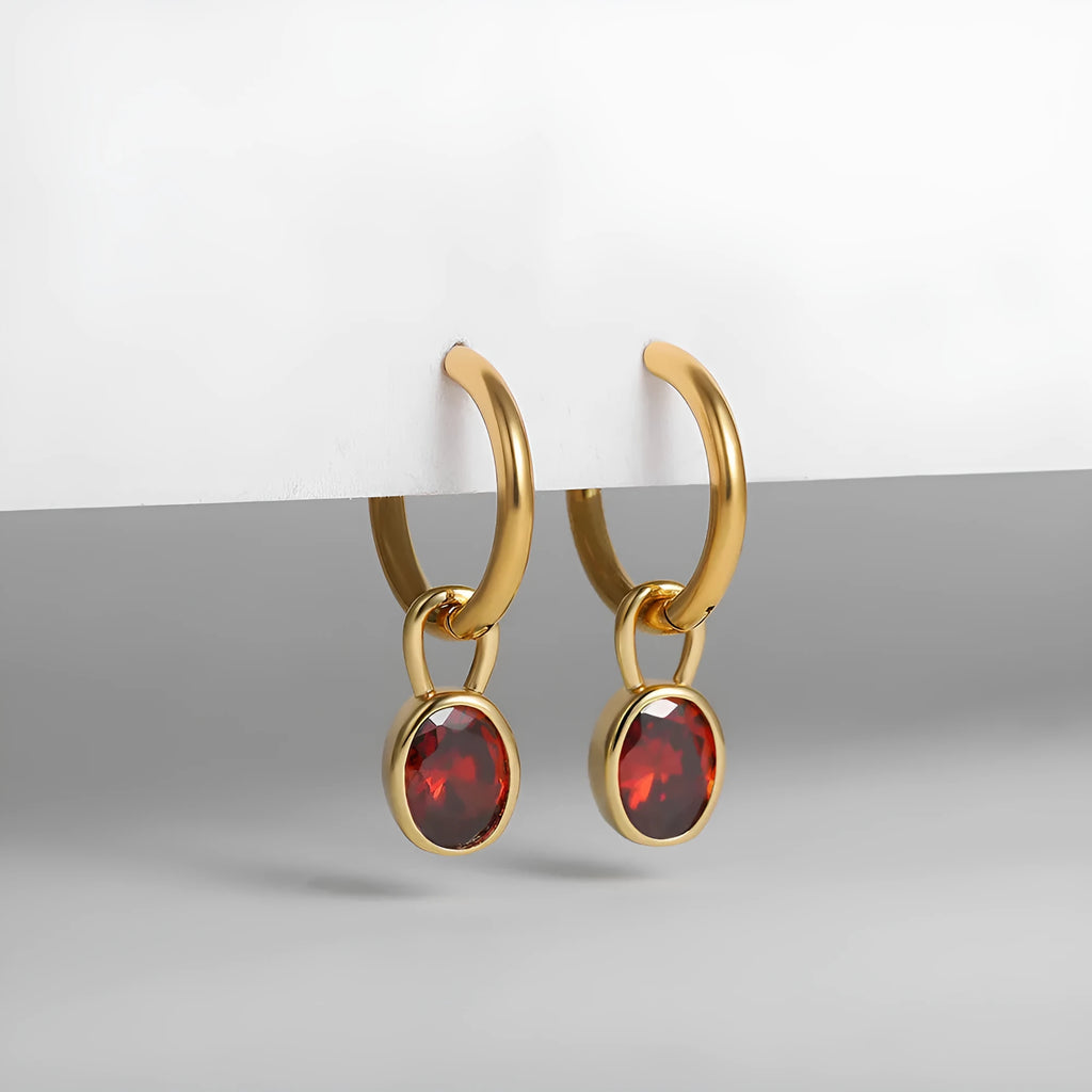 Women's retro oval zircon earrings in copper with six colour options on display